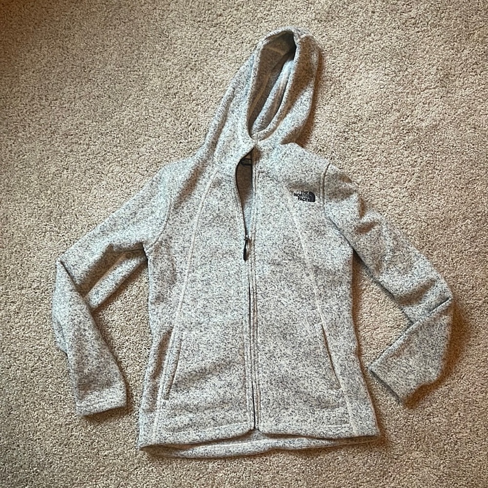 The North Face, size small, grey marled zip up sweater - jacket with hood